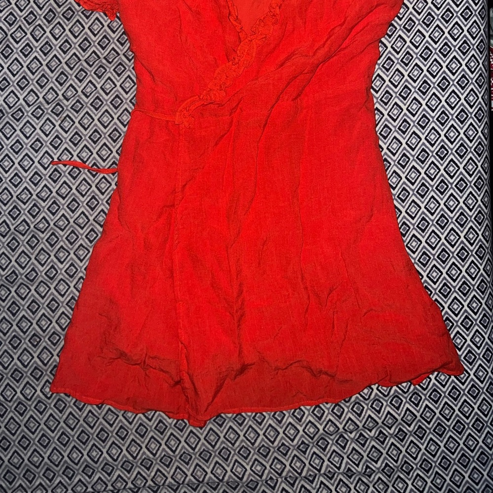 Orange Ruffled Wrap Dress - Picture 2 of 4
